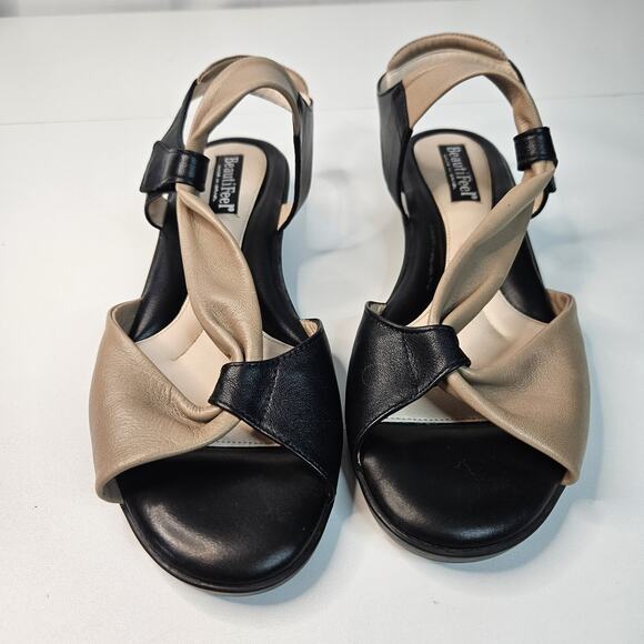 BeautiFeel Hailey Black Nude Leather Sandals Size 41 EU / 9.5 US - Picture 1 of 9